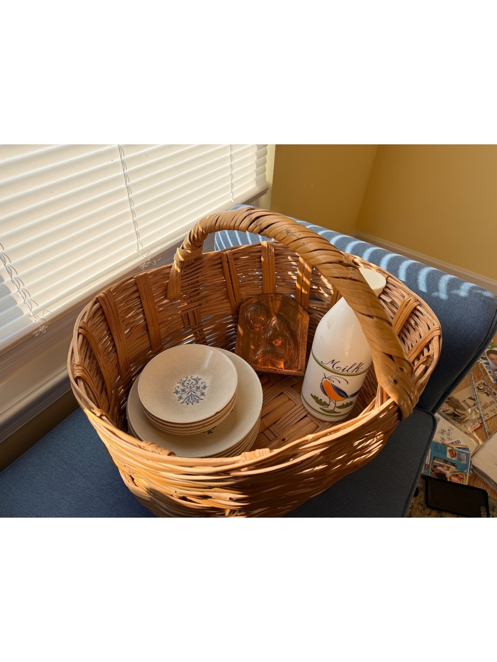 Vintage 1960s–70s Handwoven Bamboo Gathering Basket Large Market Harvest Basket